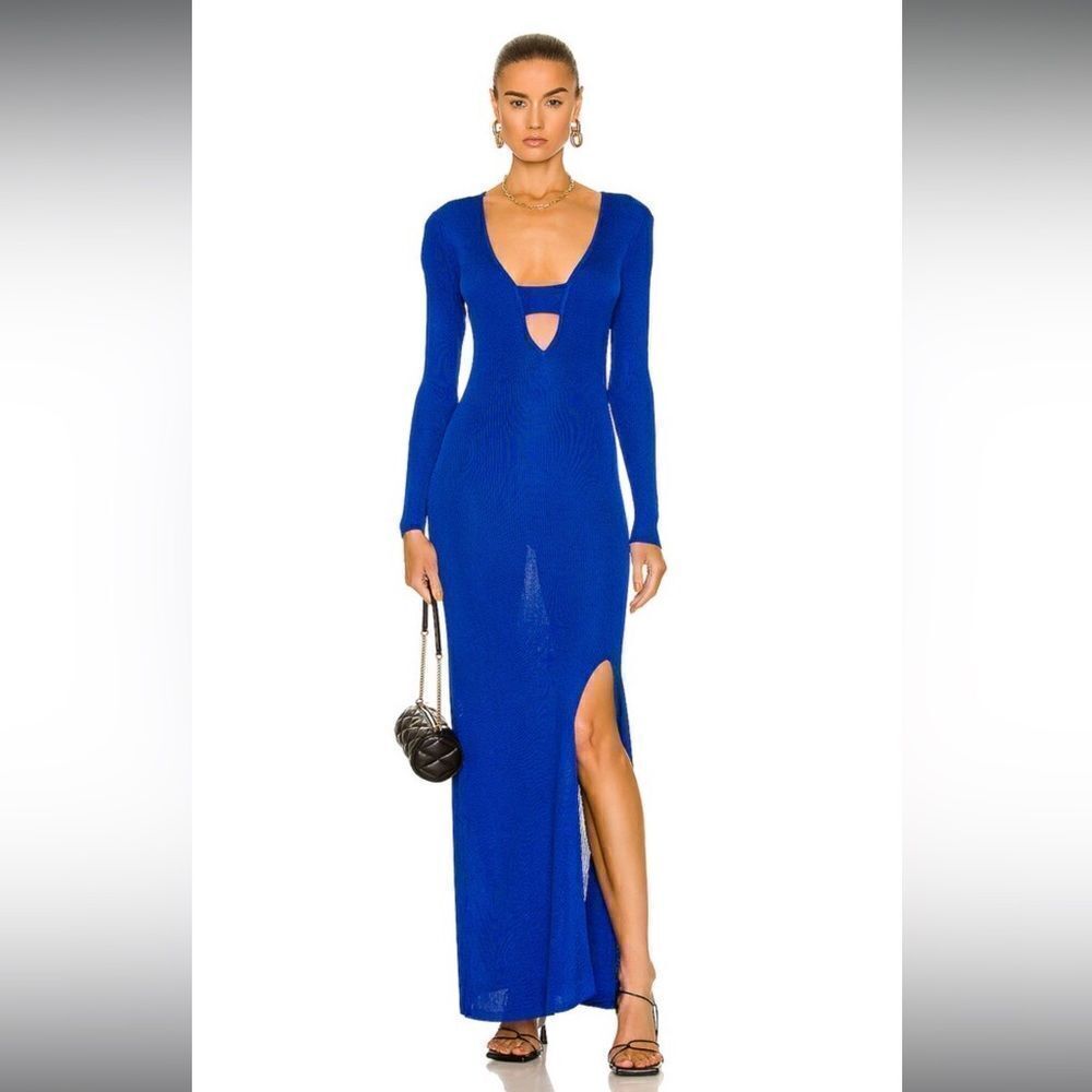 REVOLVE Royal Blue Long Sleeve Maxi Dress with Front Cutout